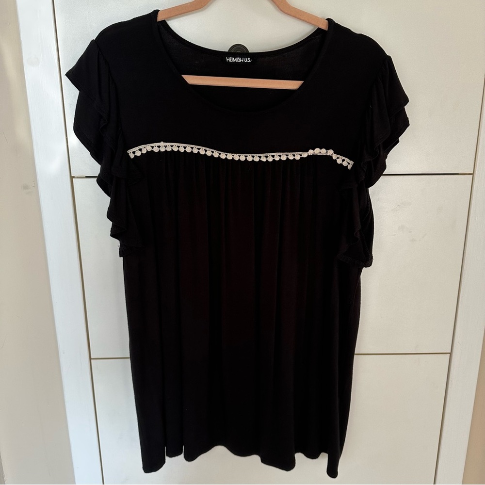 HEIMISH USA Black Ruffle Sleeve Blouse